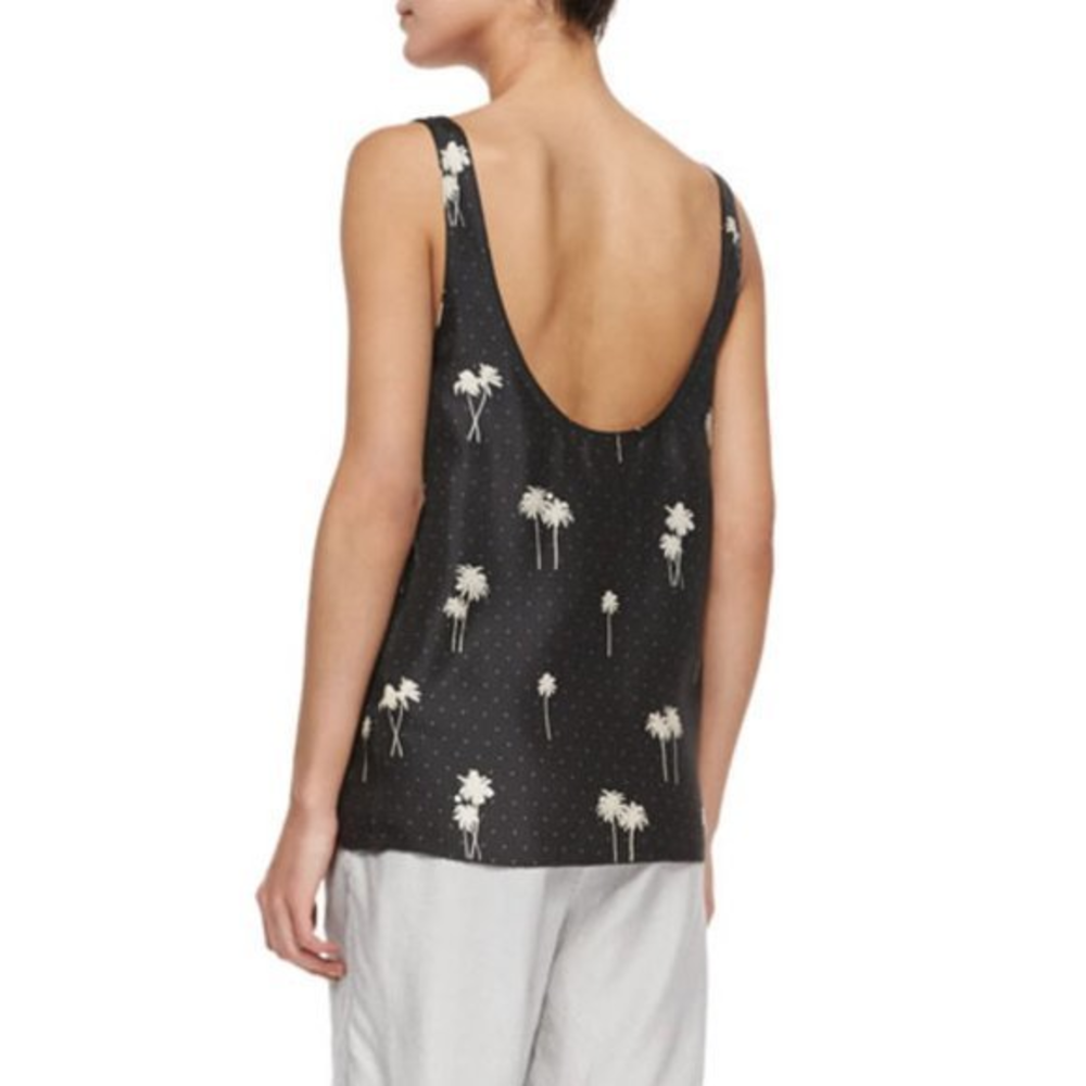 Rag &‎ Bone Natalie Palm Tree Leaves Silk Polka Relaxed Tank Top